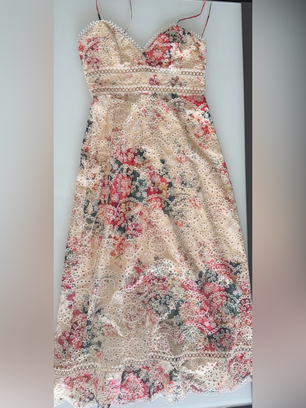 Zimmermann Floral eyelet Midi Dress in Cream and Pink